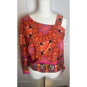 Chico's Zanzibar Chic One-Shoulder Side-Tie Top Paisley Print, Size 1 (M-8)
